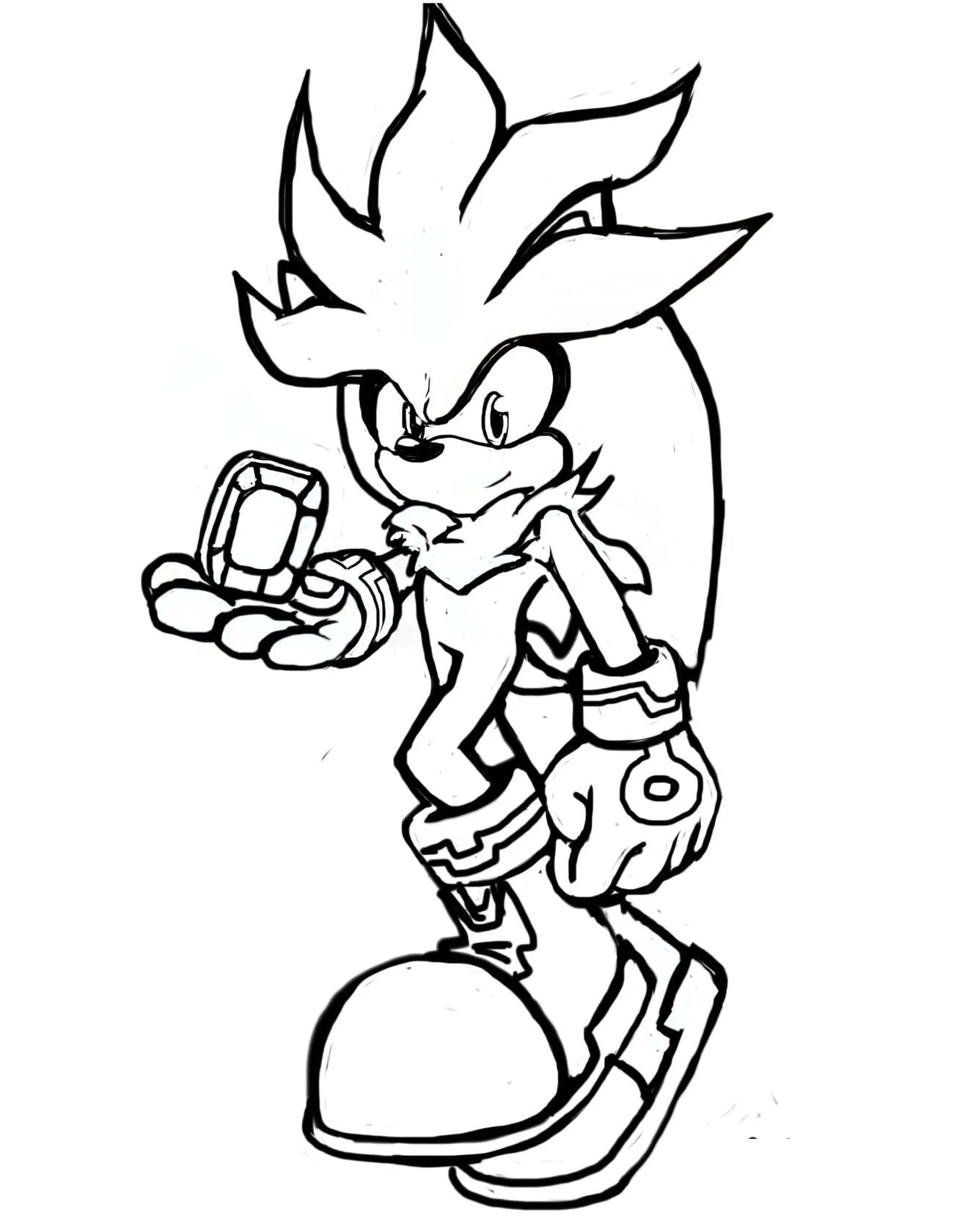 Dibujo de Sonic de plata en pose de acción para colorear