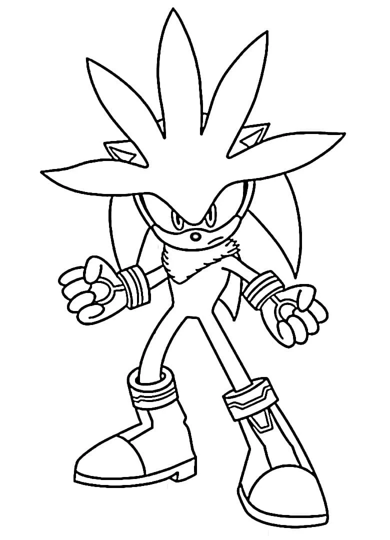 Dibujo de Sonic de plata en pose de acción para colorear Dibujo de Sonic de plata en pose de acción para colorear