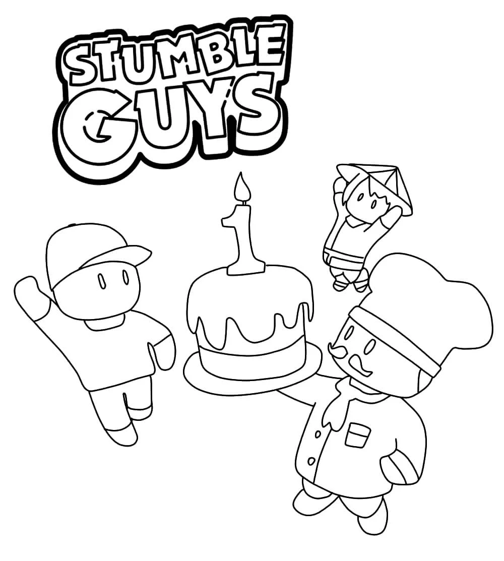 Dibujo de Stumble Guys fiesta de cumpleaños para colorear