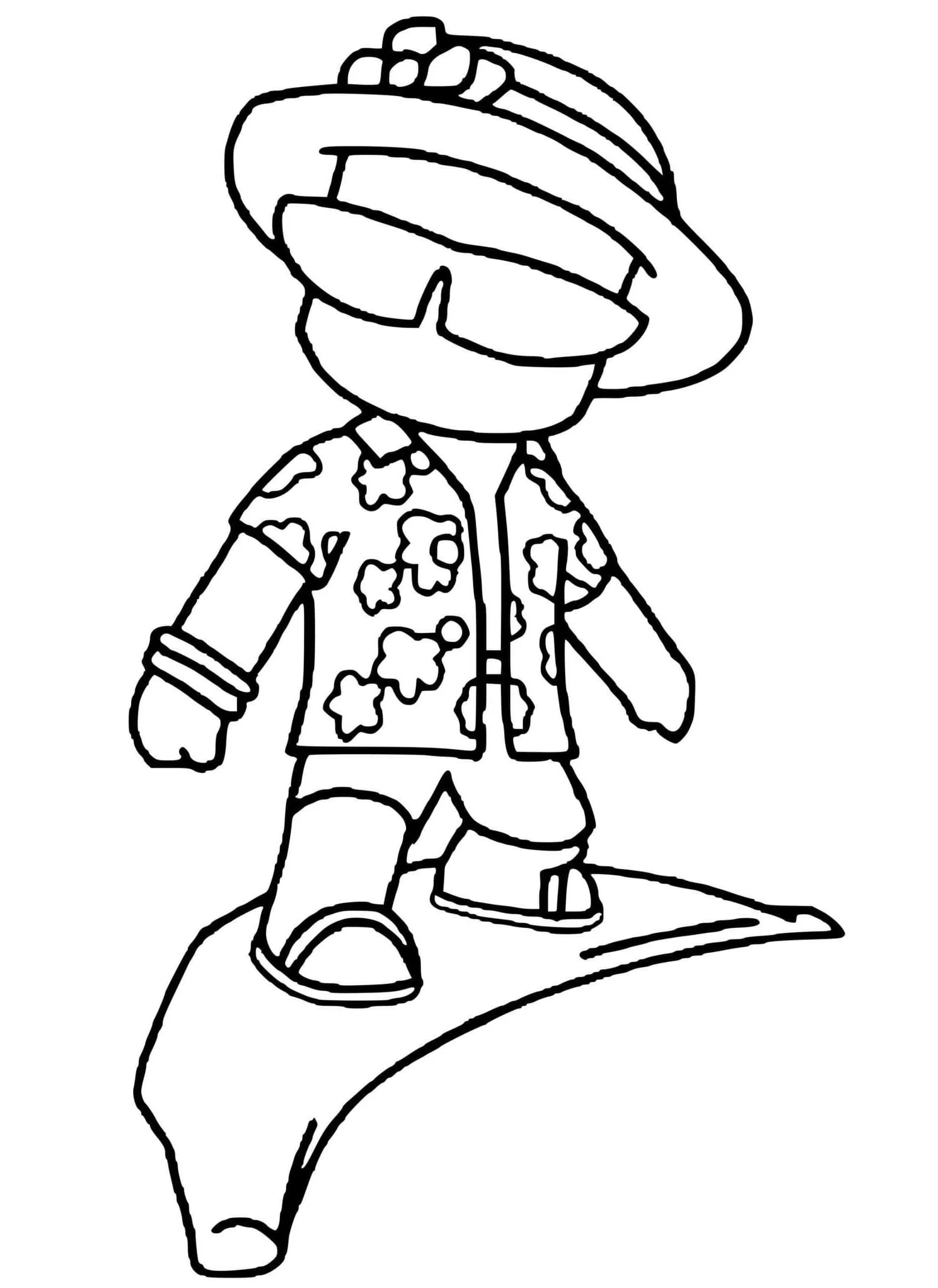 Dibujo de Banana Surfer caminando sobre su tabla de surf para colorear