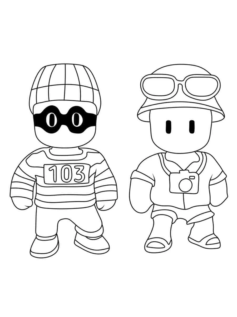 Dibujo de Stumble Guys dos personajes uno junto al otro para colorear Dibujo de Stumble Guys dos personajes uno junto al otro para colorear
