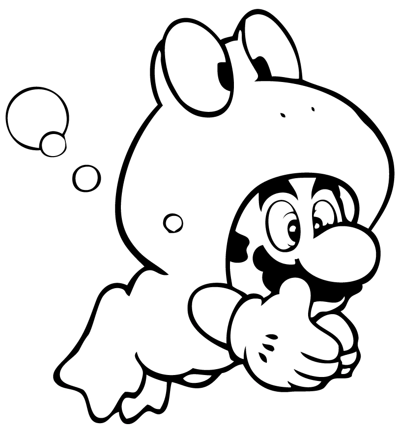 Dibujo de Mario con traje de rana bajo el agua para colorear