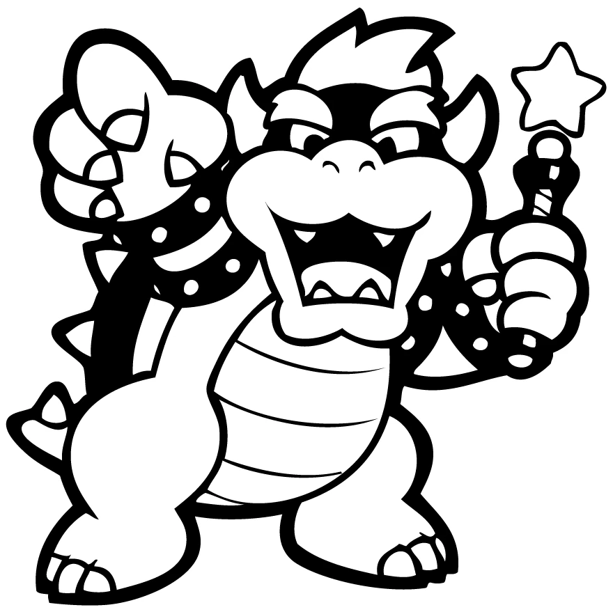 Dibujo de Bowser sosteniendo un cetro mágico para colorear