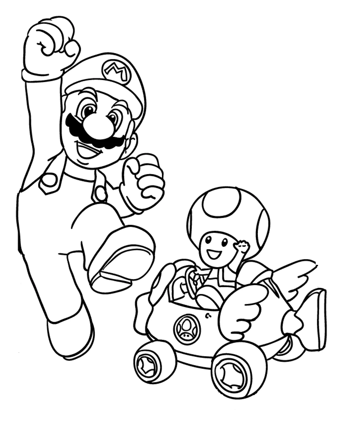 Dibujo de Sapo conduciendo un kart junto a Mario para colorear Dibujo de Sapo conduciendo un kart junto a Mario para colorear