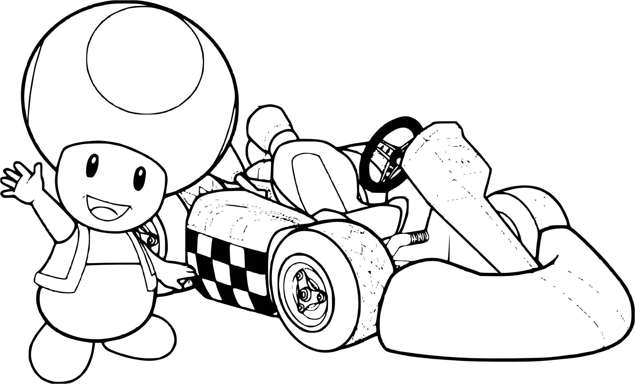 Dibujo de Sapo saludando junto a su kart para colorear Dibujo de Sapo saludando junto a su kart para colorear