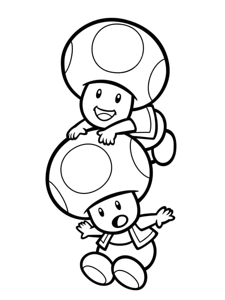 Dibujo de Toad y su amigo jugando uno sobre otro para colorear Dibujo de Toad y su amigo jugando uno sobre otro para colorear