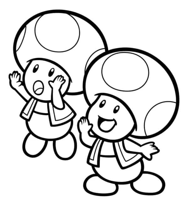 Dibujo de Toad y un amigo sorprendido de pie juntos para colorear Dibujo de Toad y un amigo sorprendido de pie juntos para colorear