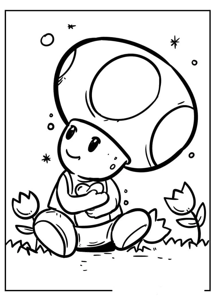 Dibujo de Toad sentado bajo una seta para colorear