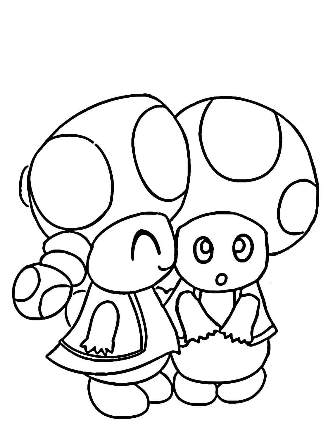 Dibujo de Toad y Toadette uno junto al otro para colorear