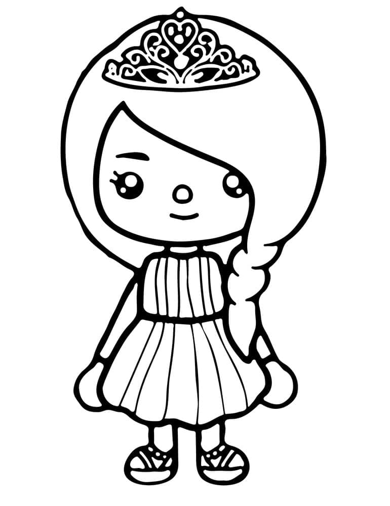 Dibujo de Toca Boca niña con una tiara para colorear