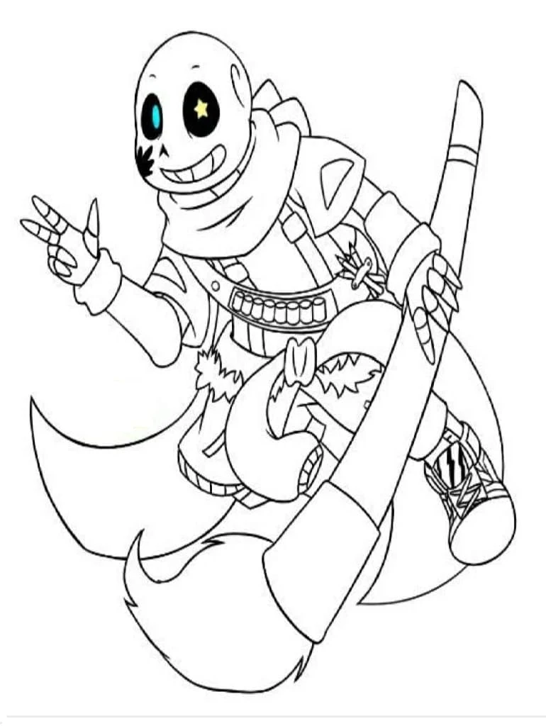 Dibujo de Sans en una pose de batalla dinámica para colorear