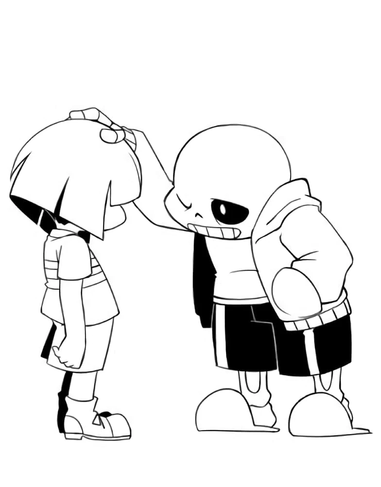 Dibujo de Sans acariciando la cabeza de Frisk para colorear Dibujo de Sans acariciando la cabeza de Frisk para colorear
