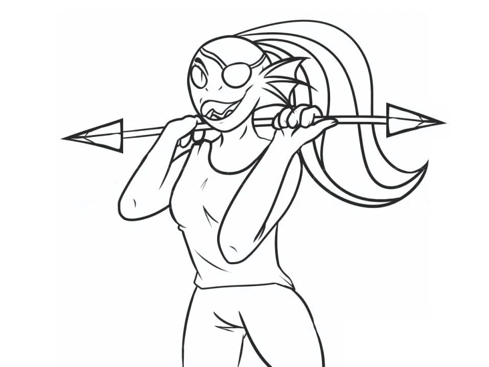 Dibujo de Undyne mordiendo una flecha para colorear Dibujo de Undyne mordiendo una flecha para colorear