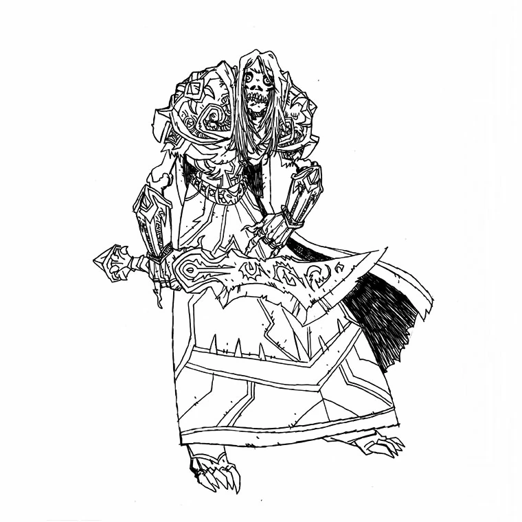Dibujo de World of Warcraft guerrero no muerto con espada para colorear