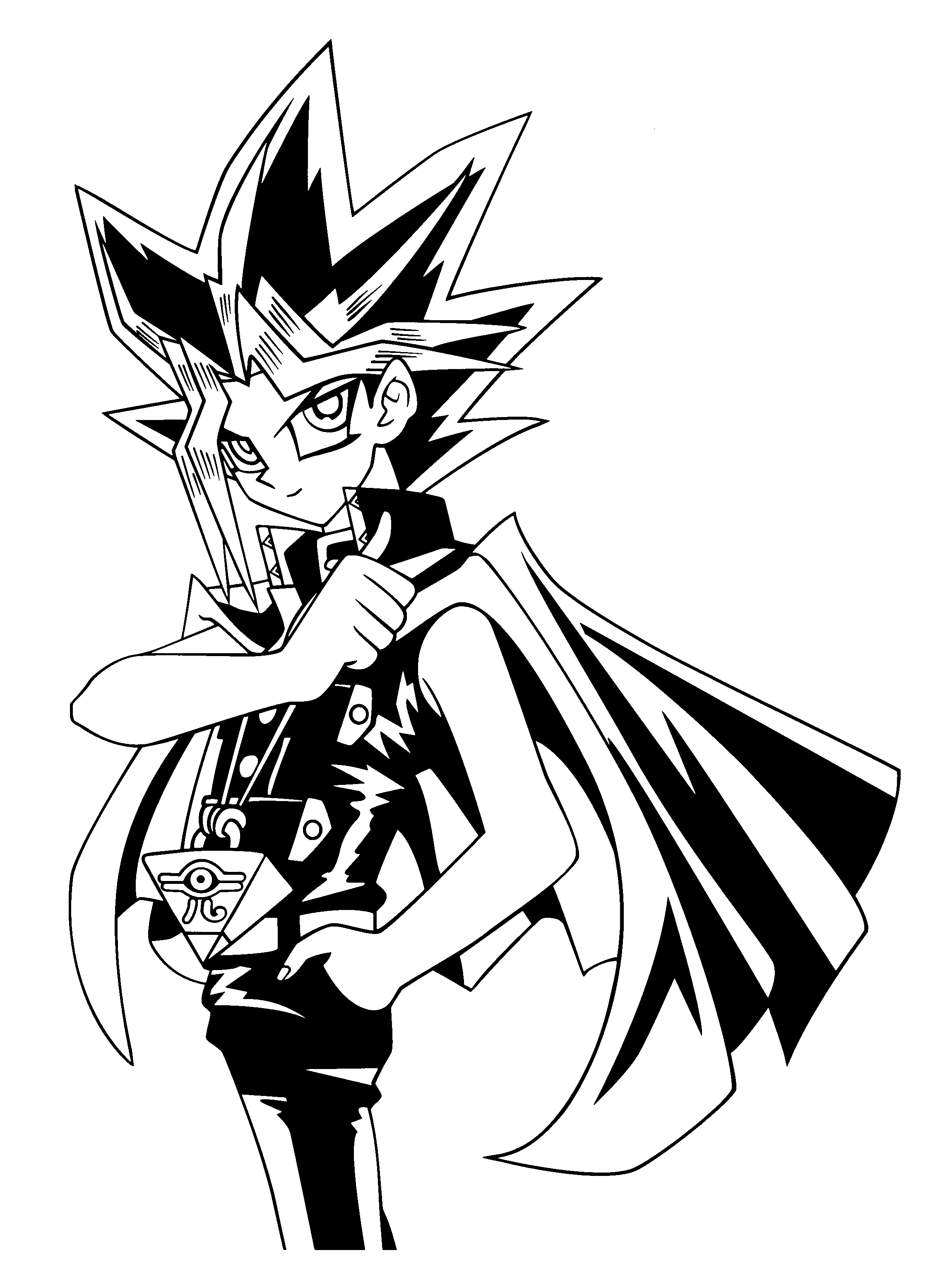 Dibujo de Yami Yugi de pie con una pose segura para colorear