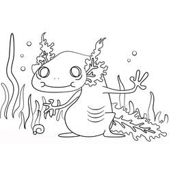Dibujo de Ajolote saludando bajo el agua para colorear