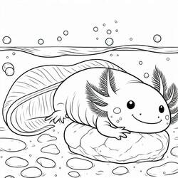 Dibujo de Ajolote descansando sobre una roca bajo el agua para colorear