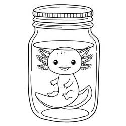 Dibujo de Ajolote flotando dentro de un frasco para colorear