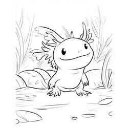 Dibujo de Ajolote de pie sobre un lecho de río para colorear