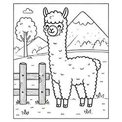 Dibujo de Alpaca de pie junto a una cerca de madera para colorear