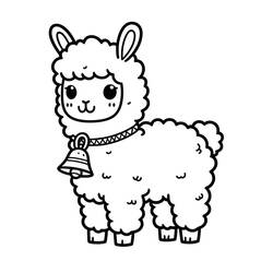 Dibujo de Alpaca con collar y campanita para colorear