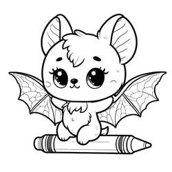 Dibujo de Murciélago bebé sentado sobre un lápiz para colorear