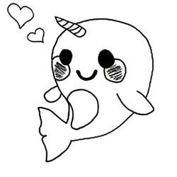 Dibujo de Narval bebé con corazones para colorear