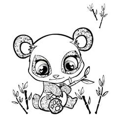 Dibujo de Bebé panda sentado con tallos de bambú para colorear