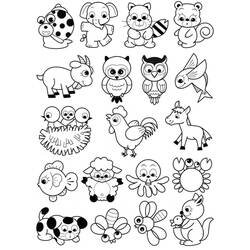 Dibujo de Animales Bebé en filas variadas para colorear