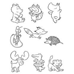 Dibujo de Animales Bebé divertidos en grupo para colorear