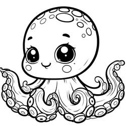 Dibujo de Pulpo bebé de ojos grandes y tentáculos enroscados para colorear