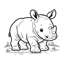 Dibujo de Bebé rinoceronte de pie sobre la hierba para colorear