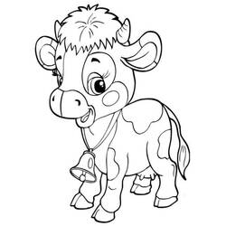 Dibujo de Bebé vaca simpático con campana para colorear