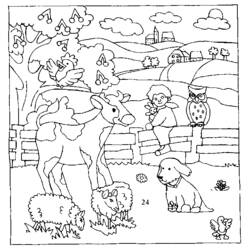 Dibujo de Animales de granja reunidos junto a una valla de madera para colorear