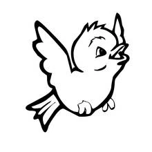 Dibujo de Pajarito de caricatura con pico abierto cantando para colorear