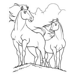 Dibujo de Caballo de pie con un compañero en una colina para colorear