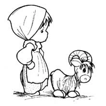 Dibujo de Cabra junto a una pequeña pastora para colorear