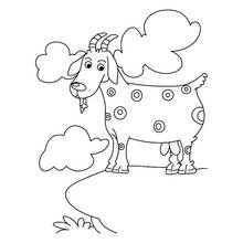 Dibujo de Cabra de pie en una colina con nubes para colorear