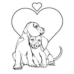 Dibujo de Cachorros sentados bajo un corazón para colorear