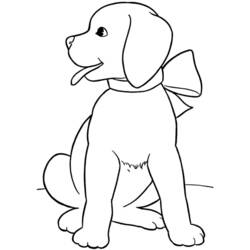 Dibujo de Cachorro sentado con un lazo en el cuello para colorear