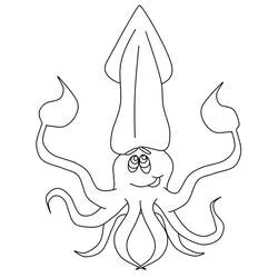 Dibujo de Calamar con tentáculos ondulados para colorear Dibujo de Calamar con tentáculos ondulados para colorear
