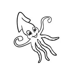 Dibujo de Calamar sonriente con tentáculos enroscados para colorear Dibujo de Calamar sonriente con tentáculos enroscados para colorear