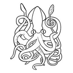 Dibujo de Calamar gigante con tentáculos remolinos para colorear Dibujo de Calamar gigante con tentáculos remolinos para colorear