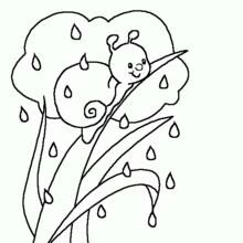 Dibujo de Caracol subiendo por una brizna de hierba bajo la lluvia para colorear Dibujo de Caracol subiendo por una brizna de hierba bajo la lluvia para colorear