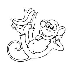 Dibujo de Chimpancé tumbado sosteniendo plátanos para colorear