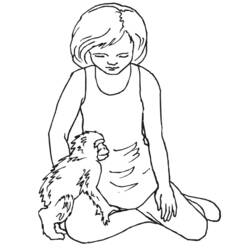 Dibujo de Chimpancé sentado junto a una niña para colorear