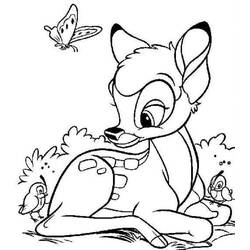 Dibujo de Ciervo sentado con una mariposa y pájaros para colorear