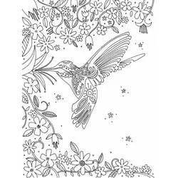 Dibujo de Colibrí rodeado de flores para colorear