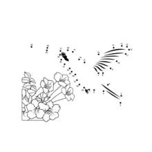 Dibujo de Colibrí para unir puntos junto a flores para colorear