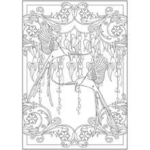 Dibujo de Colibrí en pareja dentro de un marco Art Nouveau para colorear